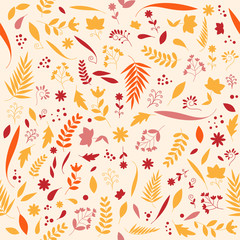Fototapeta na wymiar Cute floral flower nature pattern design seamless autumn color tone vector illustration