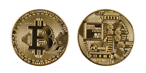 gold bitcoin isolated on white background