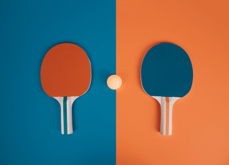 Table tennis or ping pong rackets and ballse.