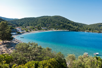 Fototapeta na wymiar Viewpoint above Panormos bay at the island of Skopelos in Greece