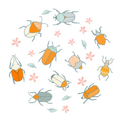 Decoration with cute bugs and flowers