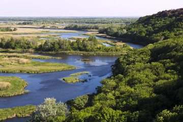 Fototapeta na wymiar Vorskla river delta . Top view. Ukraine. Europe