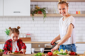 Photo of mother and daughter cooking in kitchen