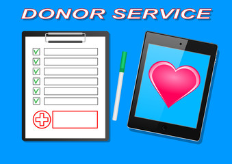 Fototapeta premium Donor Service. Clipboard with medical cross and tablet on table clinical record prescription claim medica