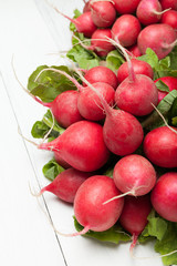 Exotic red radish, red and white vegetable food.