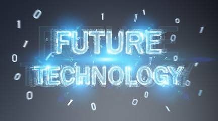 Future technology text hologram 3D rendering