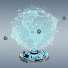 Globe network hologram projector with digital connection 3D rendering