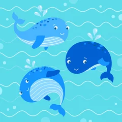 Foto auf Acrylglas Antireflex Cute whales illustration. Whales swimming in the ocean. Sea creatures cute fishes © redchocolatte