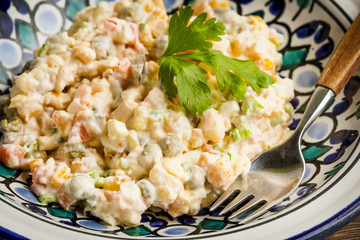 Traditional Russian vegetable salad.