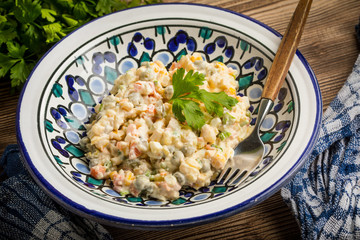 Traditional Russian vegetable salad.