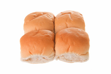 Four breakfast rolls isolated on a white background