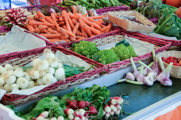 Vegetables in baskets in the street market in Luxemburg