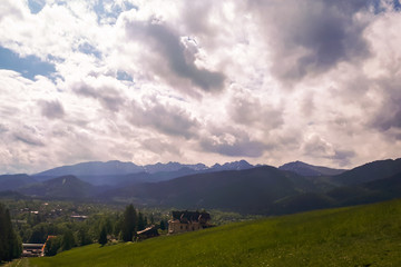 View of mountain peaks in spring time in High Tatras