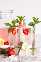 Drink strawberry with mint in glasses