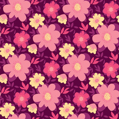 Pink and yellow abstract flower seamless pattern .