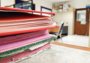 Stacks of Folder document and paper document,office background.