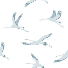 Obraz premium Seamless pattern with flying gray cranes