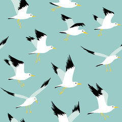 Seamless pattern with flyind seagulls