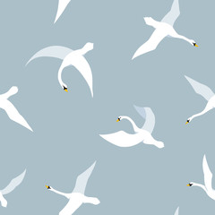 Seamless pattern with flying swans