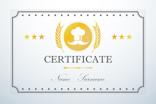 Certificate chef border frame template design. Vintage retro luxury. Vector illustration