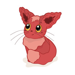 Small African fox fennec vector image isolated on white background. Little fox.  Red fox cute animal, artwork for children. Fennec character in cartoon style, flat design. Funny fantasy animal sits.