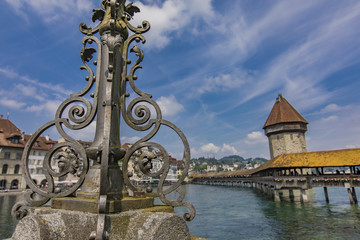 Chapel bridge and Water tower on Reuss river in Lucerne
