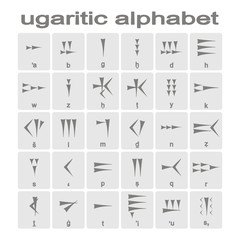 Set of monochrome icons with ugaritic cuneiform alphabet for your design - obrazy, fototapety, plakaty