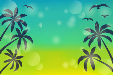 Fototapeta na wymiar Shiny template with palms and seagulls. Summer concept. Vector.