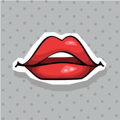 Fashion patch badge with sexy lips pop art style sticker with dot background