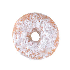 Sugared sweet donut isolated on white background. Top view