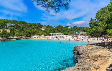Turquoise clean water in Cala Mondrago beach of Mallorca island