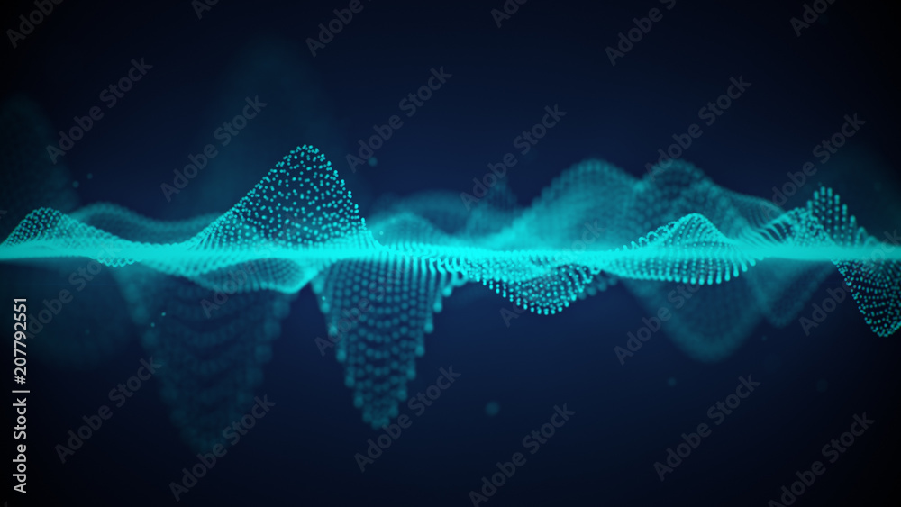 Wall mural Futuristic blue cyber surface abstract 3D rendering with DOF