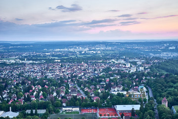 Sunset over Stuttgart City in Germany / View from the first TV Tower in the world