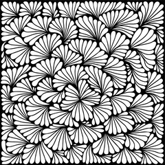 Vector abstract monochromatic pattern. White leafs on black background.