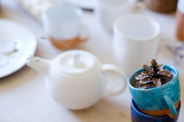 natural herbal eco rustic decor. handmade craft crockery of simple and elegant design. art inspiration concept