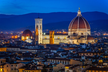 Naklejka premium Florence at Night. Panorama with the Cathedral of Santa Maria del Fiore