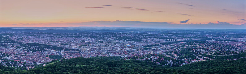 Sunset over Stuttgart City in Germany / View from the first TV Tower in the world