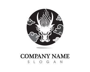 Head dragon flat color logo template vector illustration