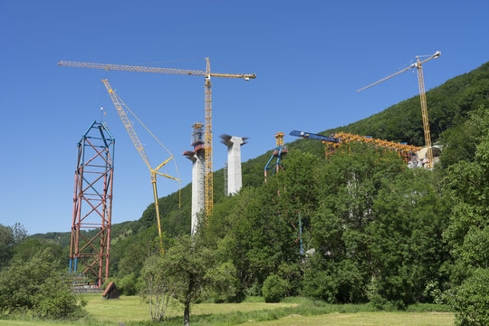 Stuttgart,Germany, 06-02-2018, Huge Complexe Construction Site For The New Railway Track From Stuttgart To Munich, Combined Tunnel An Bridge Constuction Crossing A Valley In The Schwaebische Alb