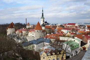 Fototapeta premium view of the old town with tiled roofs