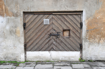 Old wooden door in old town
