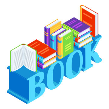 Isometric word with books.