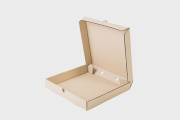 Open Cardboard brown paper box for pizza mockup branding.