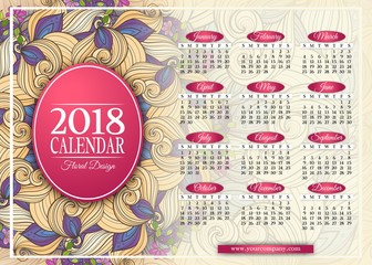 Naklejka premium Colored 2018 Year Calendar Rectangular Template