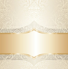 Floral wedding invitation wallpaper trend design in ecru & gold, with blank space