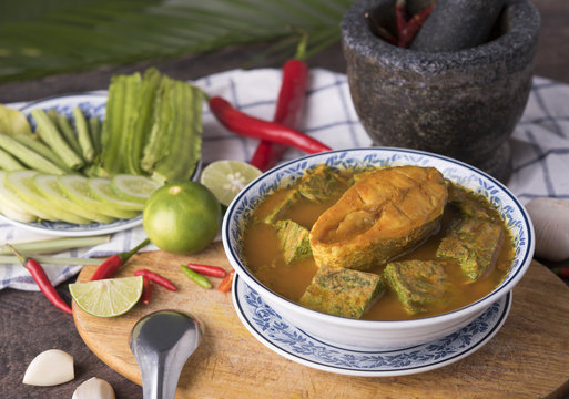 Yellow curry fish. phuket style. Treditional Southern Thailand food spicy.