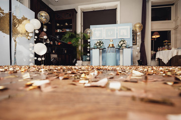 Minimalistic festive birthday party, decorations background