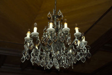 Vintage chandelier made of rock crystal. The old thing.