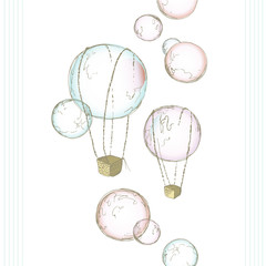 Bubble. Balloons with baskets in the form of soap bubbles. Fantastic illustration for children.
