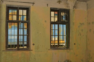 Fototapeta premium Devastated room. Destroyed squat. Derelict home. Homeless living